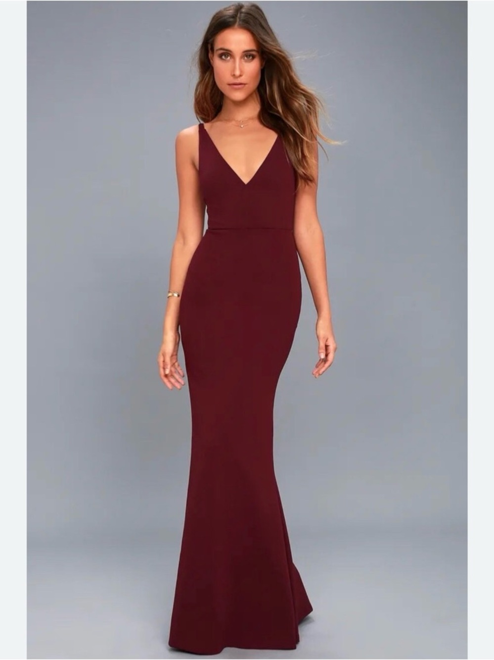 Lulu's Melora Maxi Formal Dress in Burgandy/Wine